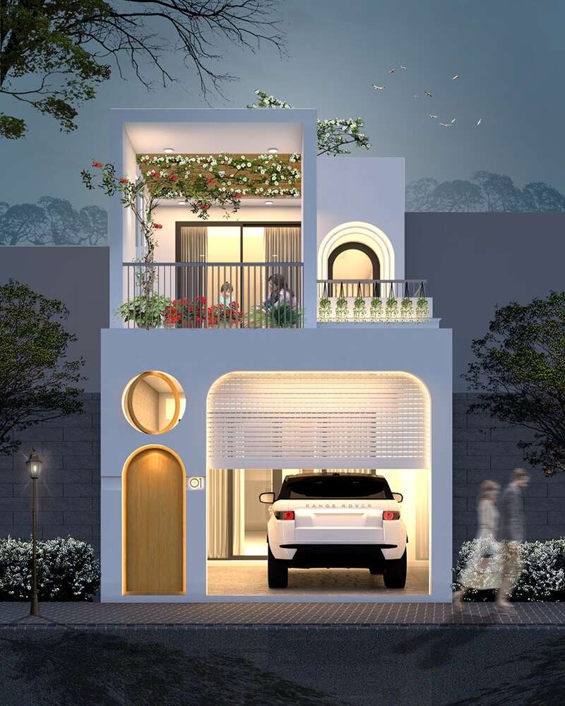 Thiết kế nhà phố 2 tầng 5x15 mái bằng