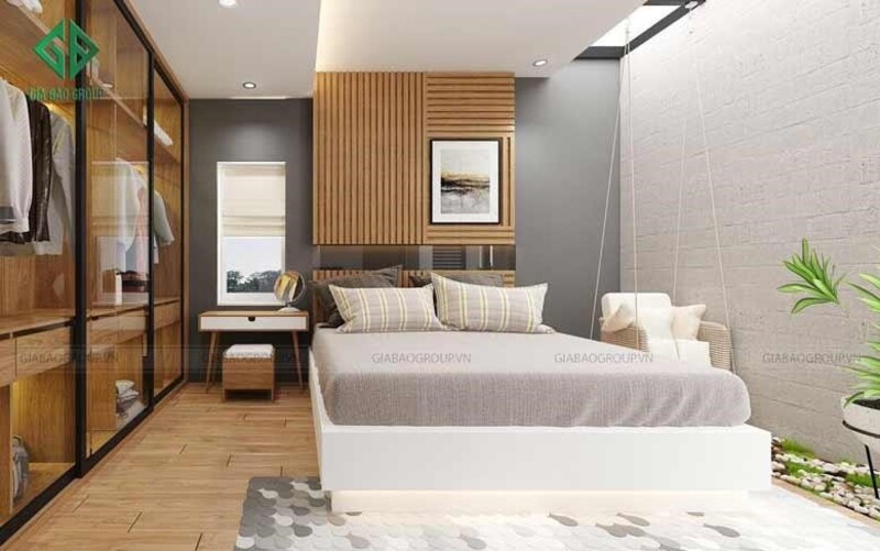 Phòng ngủ hiện đại đơn giản với đầy đủ nội thất cơ bản
