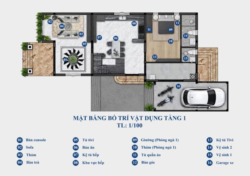 Bảng vẽ mặt bằng công năng tầng 1