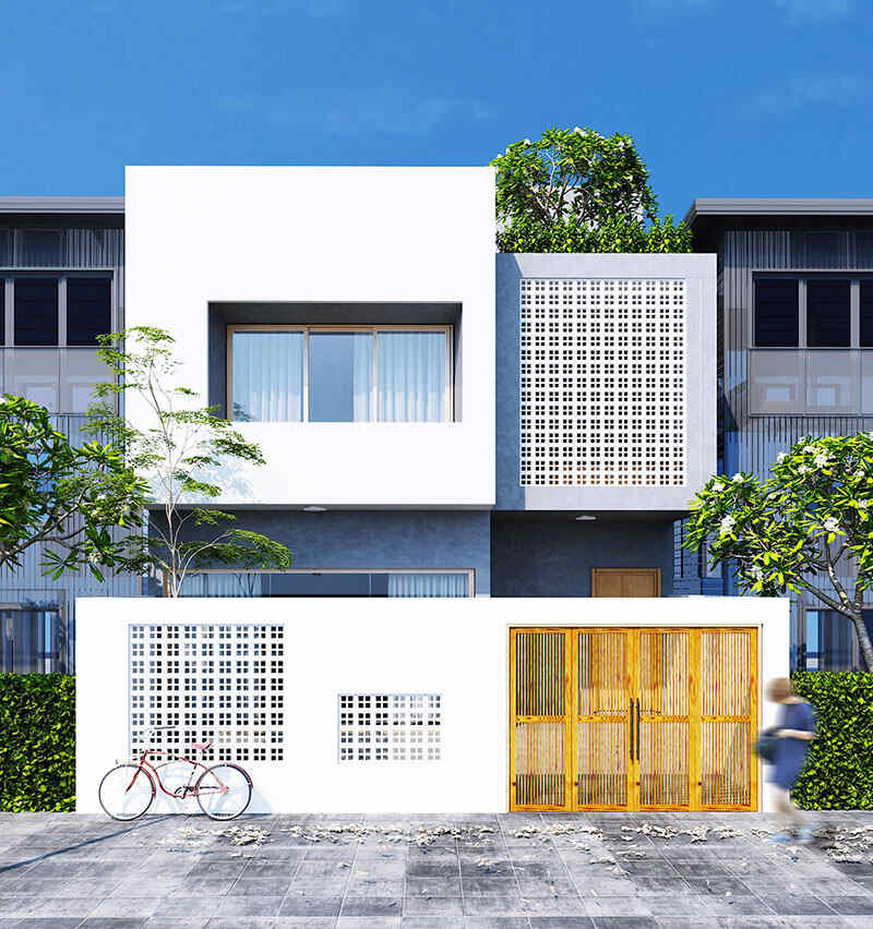 Mẫu nhà phố 2 tầng 7x15m mái bằng
