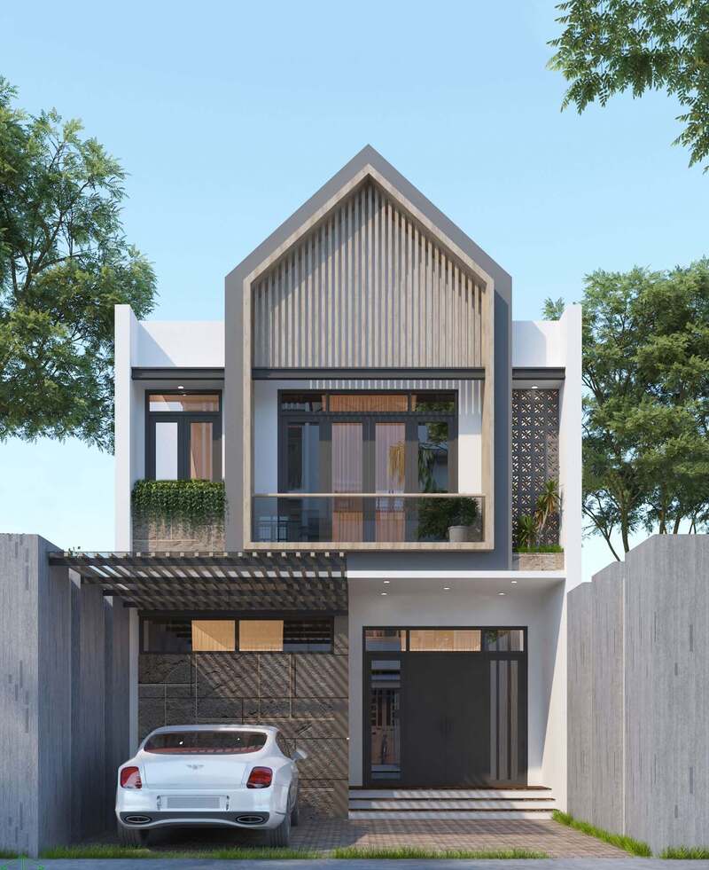 Mẫu nhà phố 2 tầng 7x15m mái thái