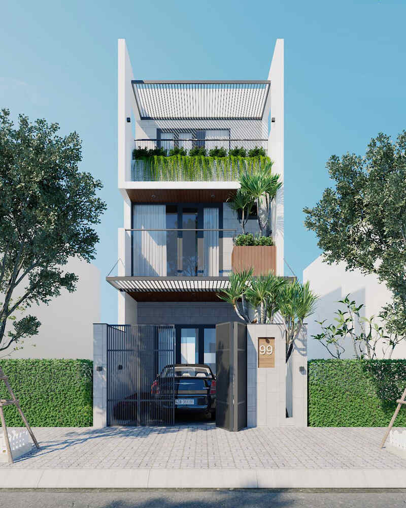 Mẫu thiết kế nhà phố 2 tầng 7x15m có tum