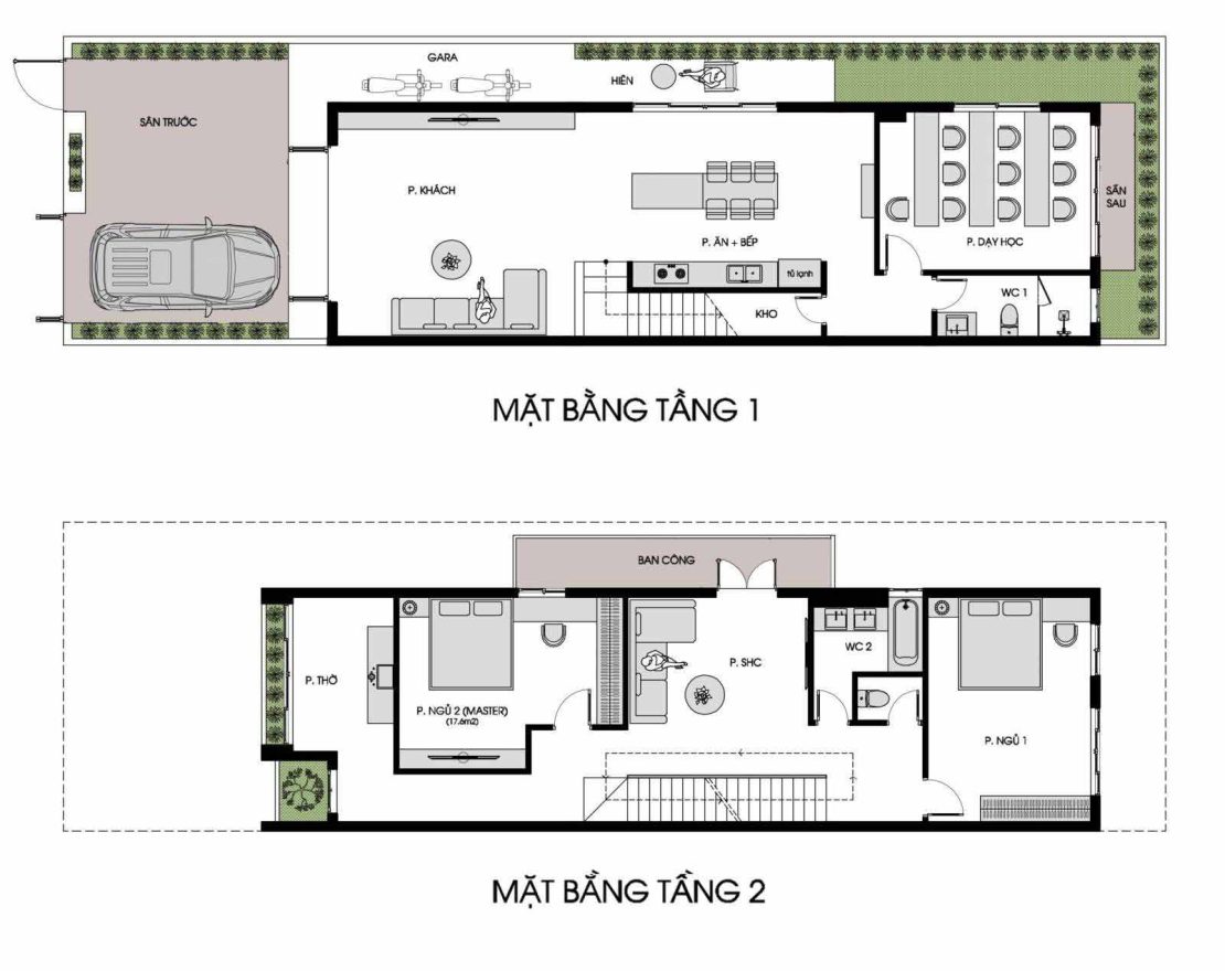 Gợi ý công năng nhà phố 2 tầng 1 tum hiện đại