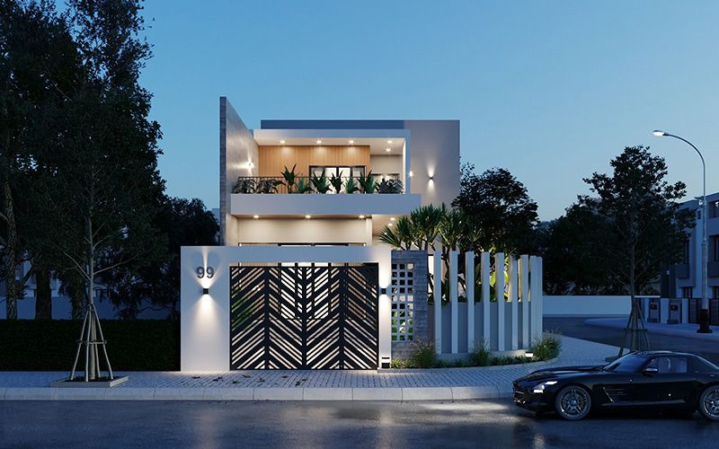Mẫu nhà ống 2 tầng 1 tum 4 phòng ngủ
