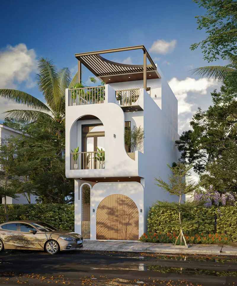 Mẫu thiết kế nhà phố 2 tầng 1 tum hiện đại