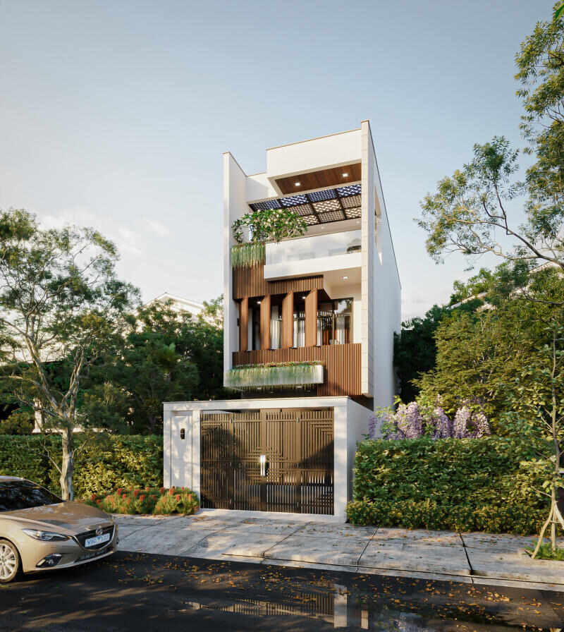 Dự án thiết kế nhà phố 2 tầng 1 tum được Gia Bảo Group thực hiện