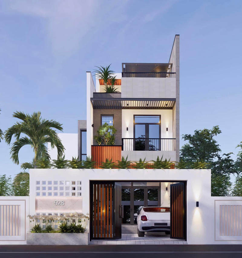 Mẫu nhà phố 2 tầng 1 tum diện tích 5×20