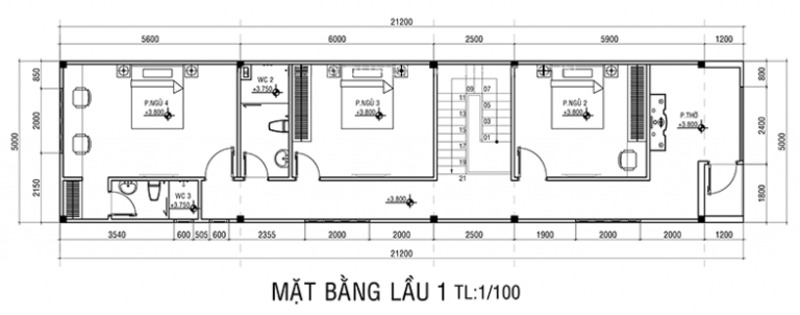 Công năng nhà phố 2 tầng 4 phòng ngủ với diện tích 100m2