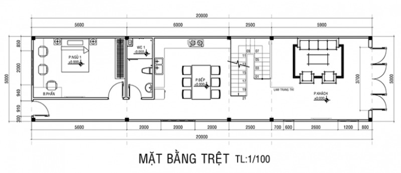 Mặt bằng công năng tầng 1 nhà phố mái thái 2 tầng