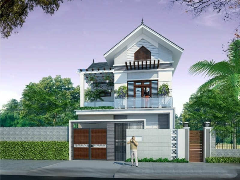Thiết kế nhà phố 2 tầng mái thái 1 tum