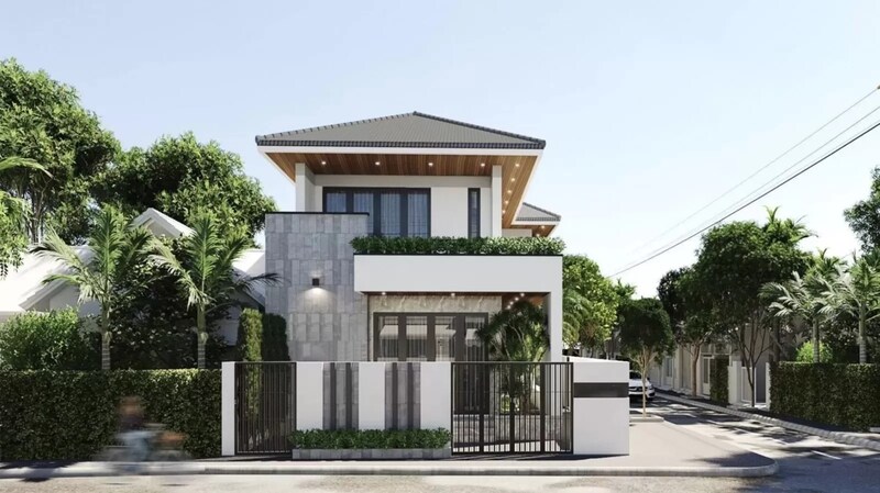 Thiết kế nhà phố 2 tầng 7x15m mái Nhật