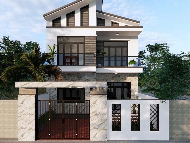 Mẫu thiết kế nhà phố 2 tầng 7x15m mái lệch