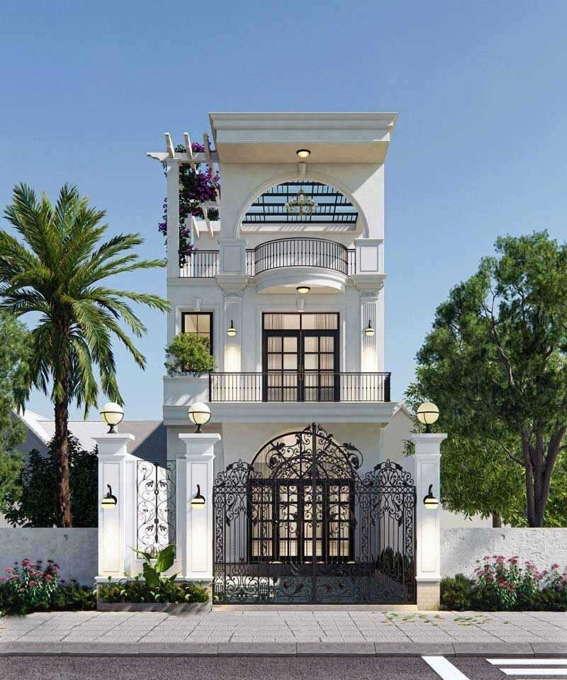 Mẫu nhà phố kiểu pháp 2 tầng 3 phòng ngủ
