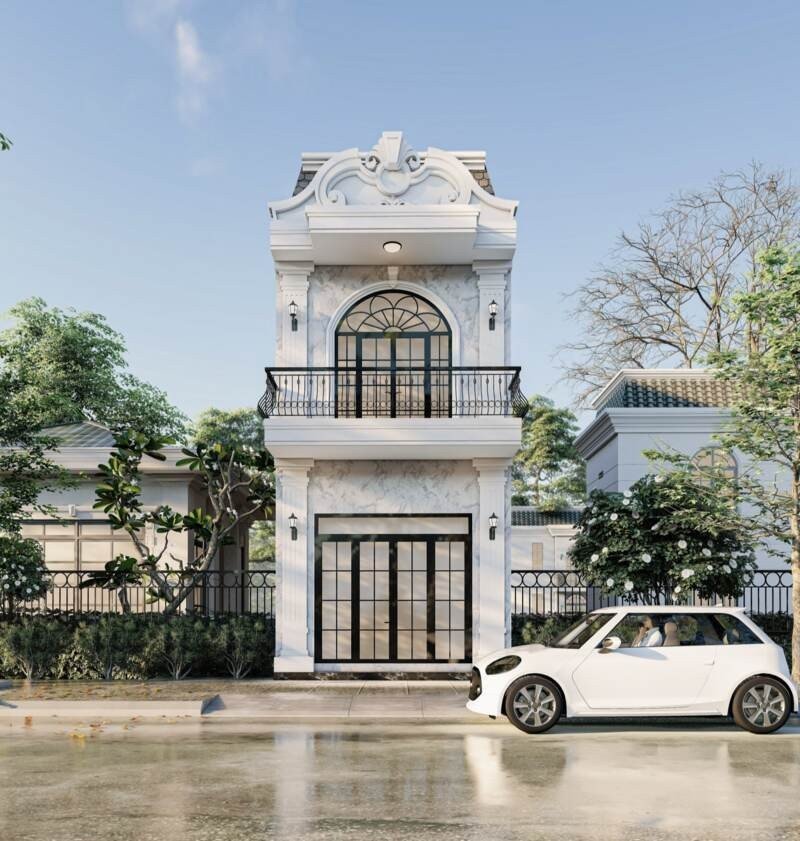 Mẫu nhà phố kiểu pháp 2 tầng có diện tích mặt tiền 5m