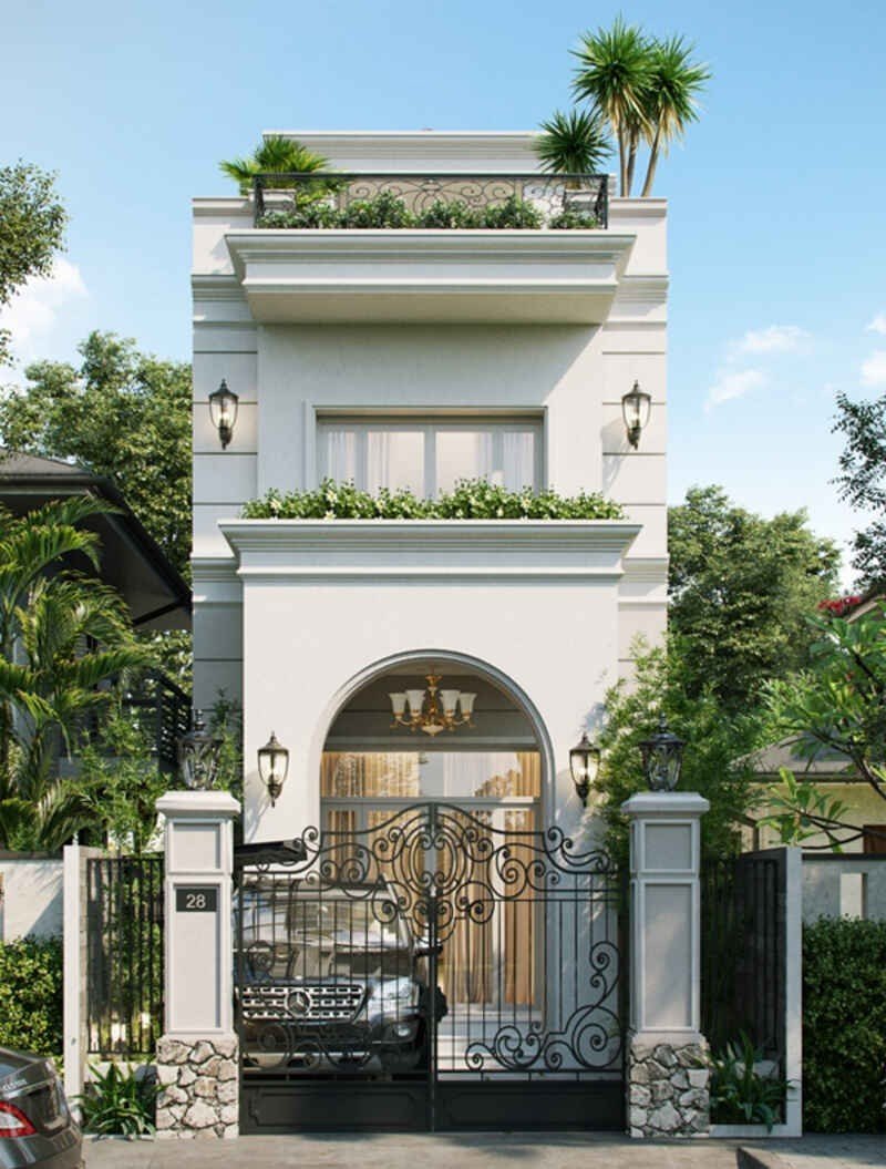 Mẫu nhà phố kiểu pháp 2 tầng mái bằng