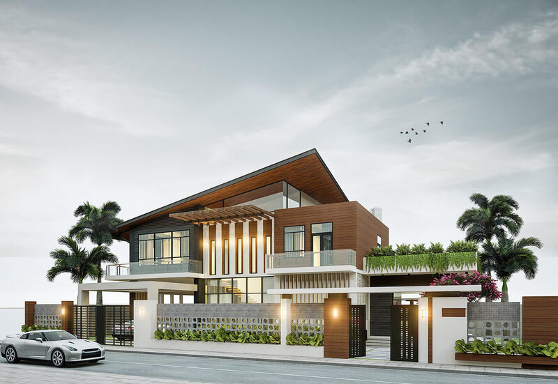 Thiết kế biệt thự phong cách mái lệch