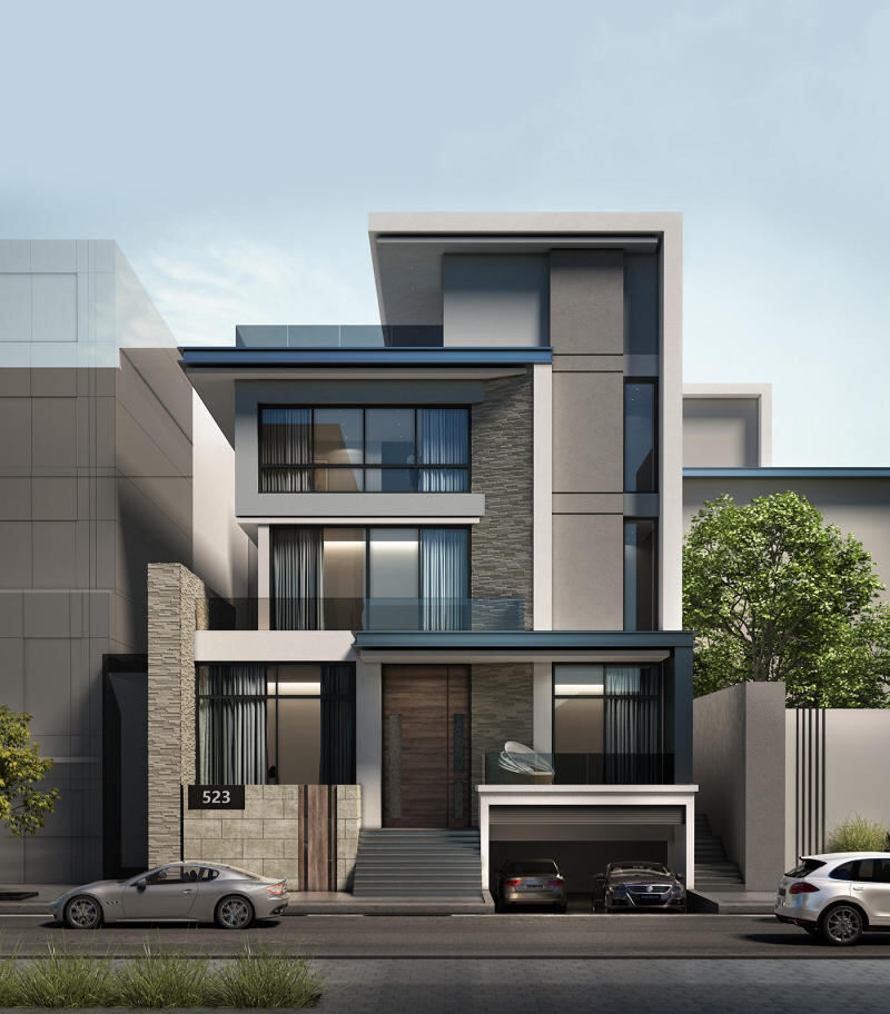 Biệt thự 4 tầng phong cách hiện đại với các hình khối chắc chắn
