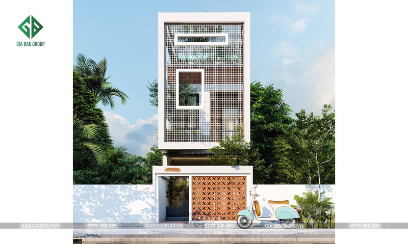 Thiết kế nhà phố có sân thượng hiện đại