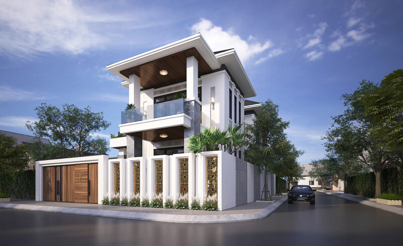 Thiết kế nhà phố 2 mặt tiền hiện đại 