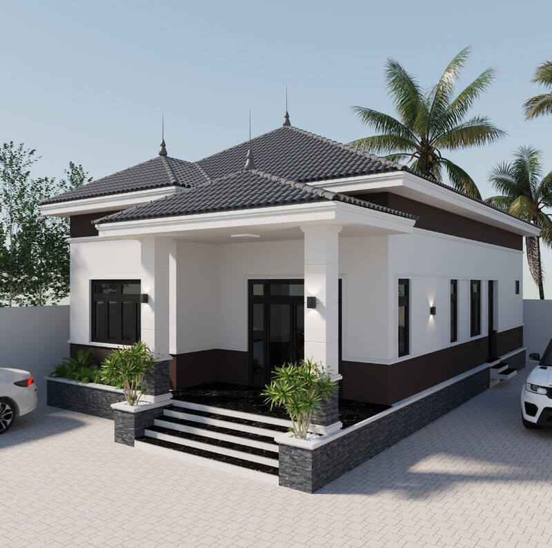 Thiết kế nhà cấp 4 hiện đại mái lệch