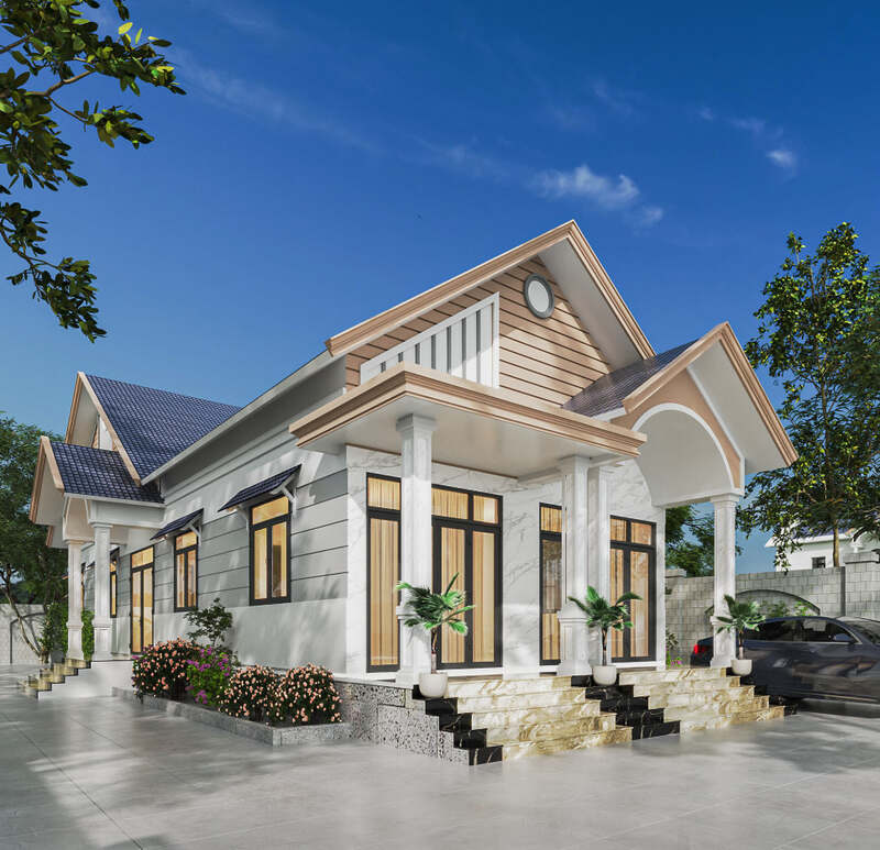 Mẫu thiết kế nhà cấp 4 mái Thái giật cấp