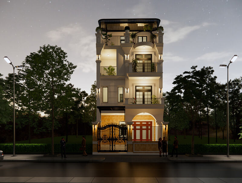 Thiết kế nhà phố 4 tầng có thang máy