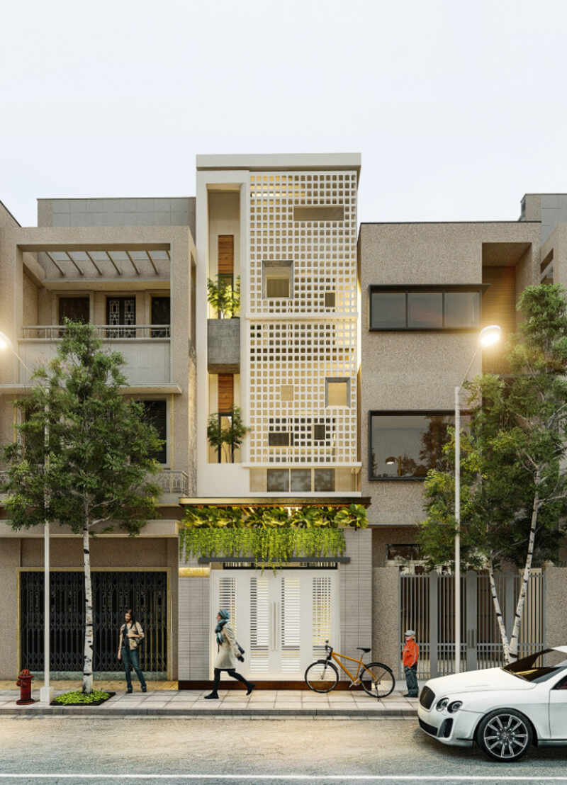Thiết kế nhà phố mái bằng
