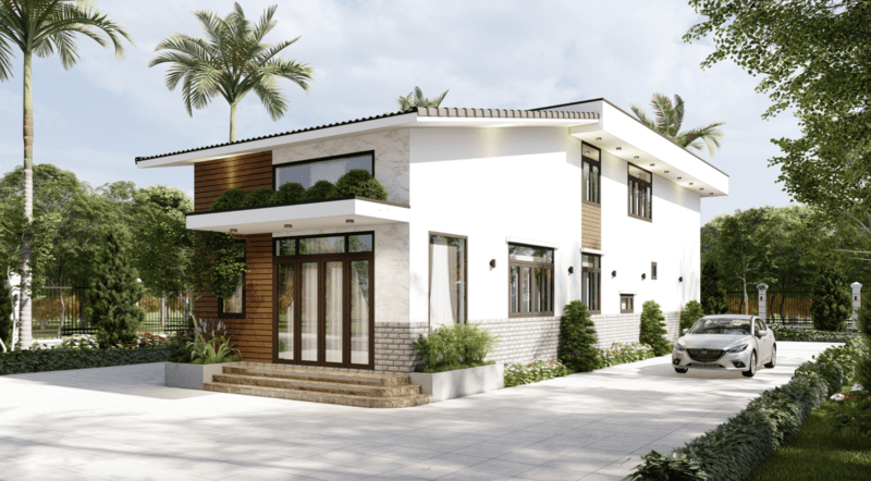 Thiết kế nhà cấp 4 gác lửng rộng rãi thoáng mát