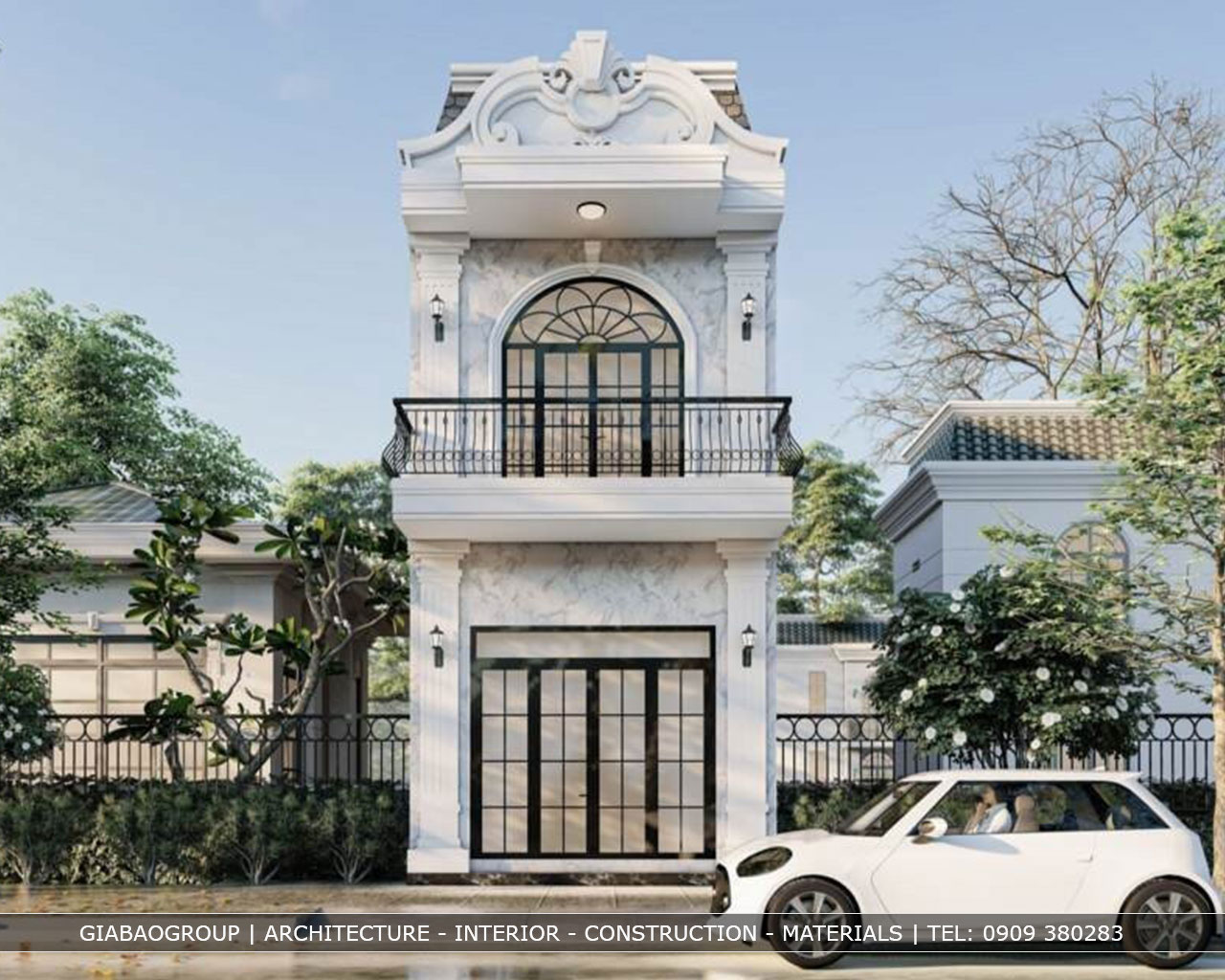 Mẫu nhà phố kiểu pháp 2 tầng có diện tích mặt tiền 5m