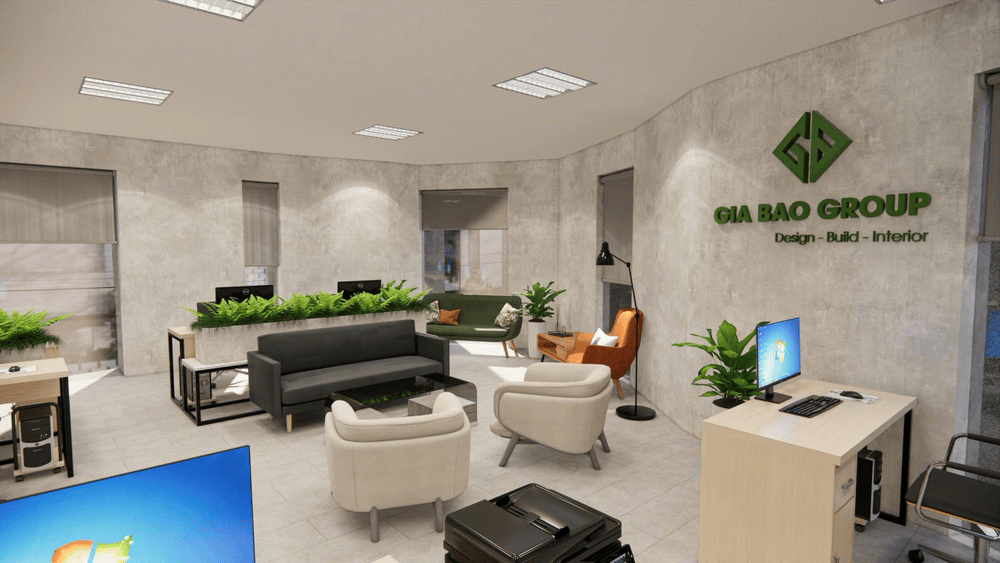 Khu vực giao tiếp mở, sofa rời và đèn sàn tạo cảm giác gần gũi, linh hoạt